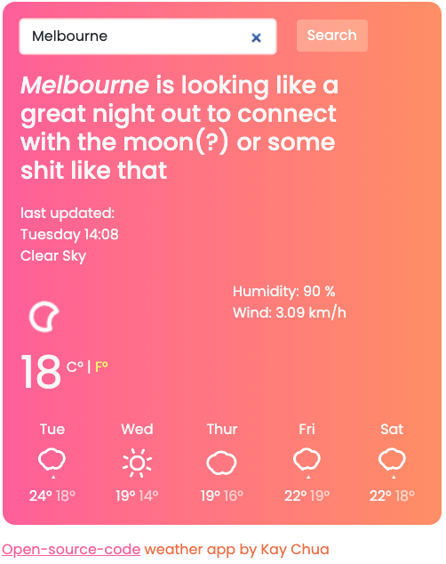 weather app screenshot, click to proceed to App